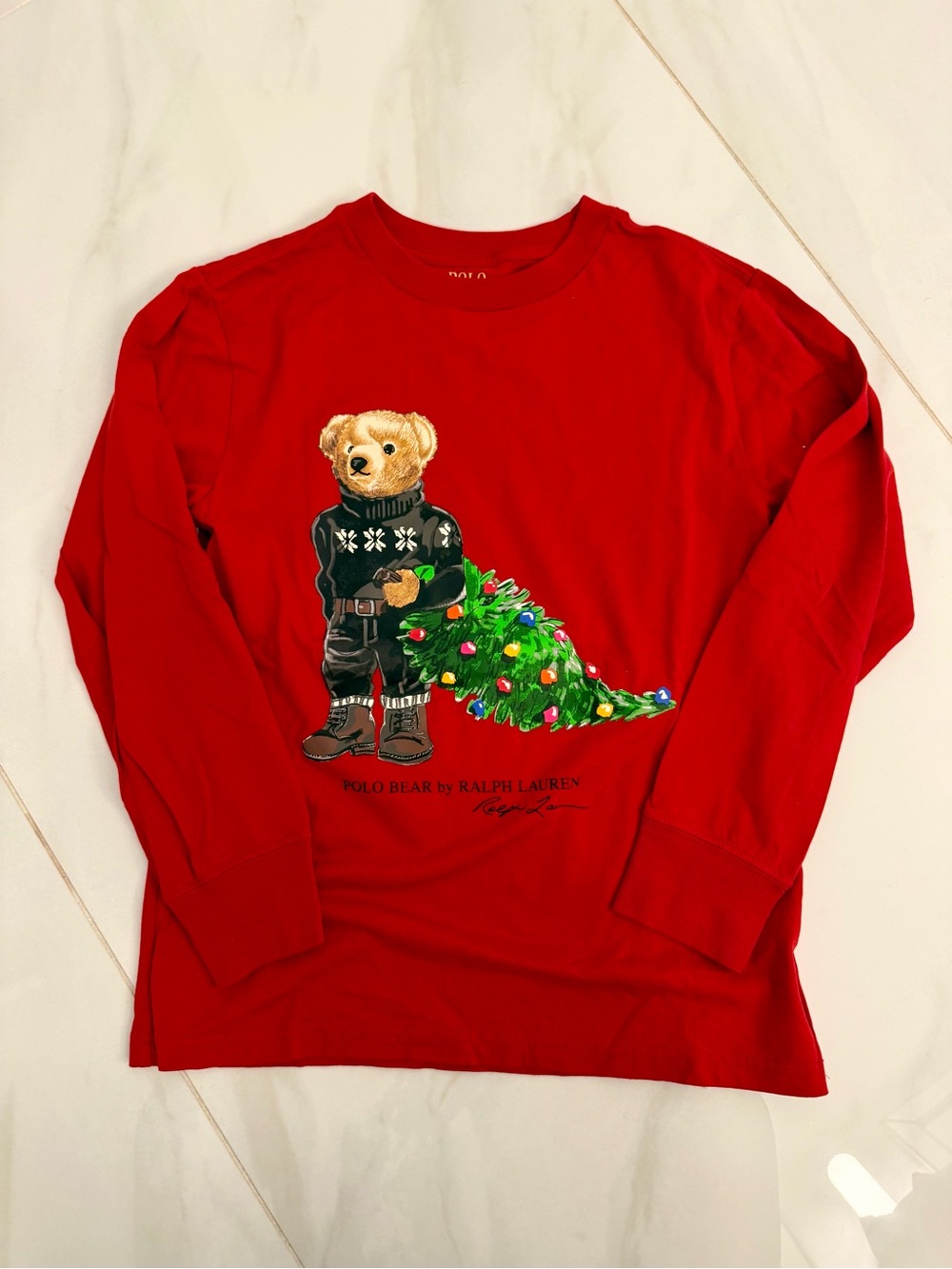 Polo by Ralph Lauren Red Bear & Tree Graphic Long-Sleeve Tee